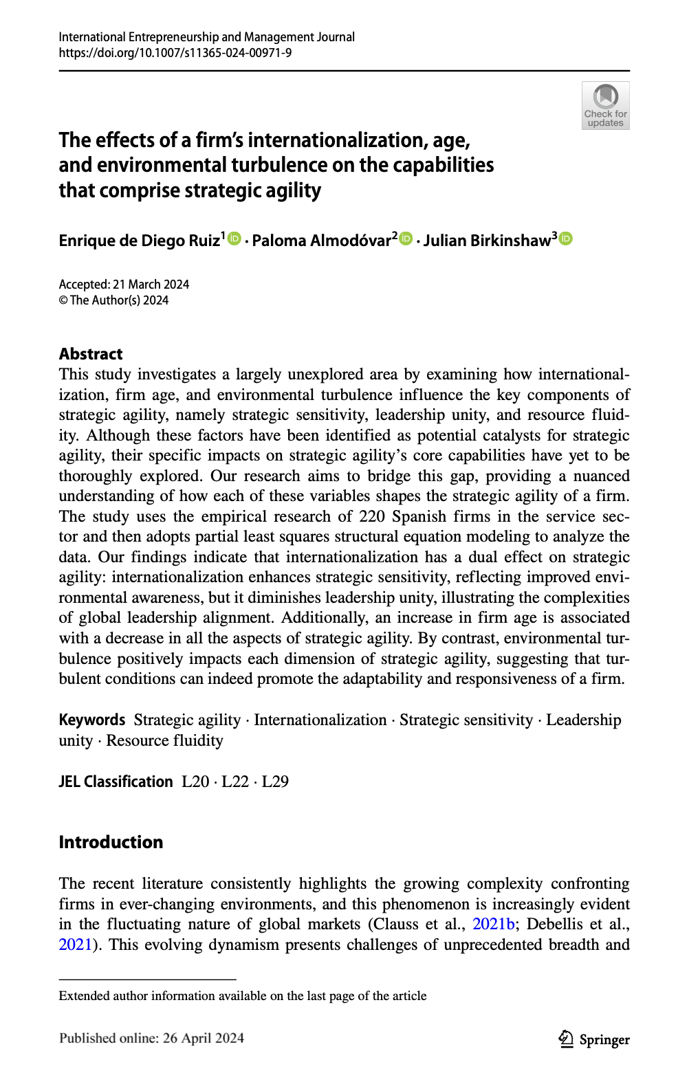 The effects of a firm’s internationalization, age, and environmental turbulence on the capabilities that comprise strategic agility